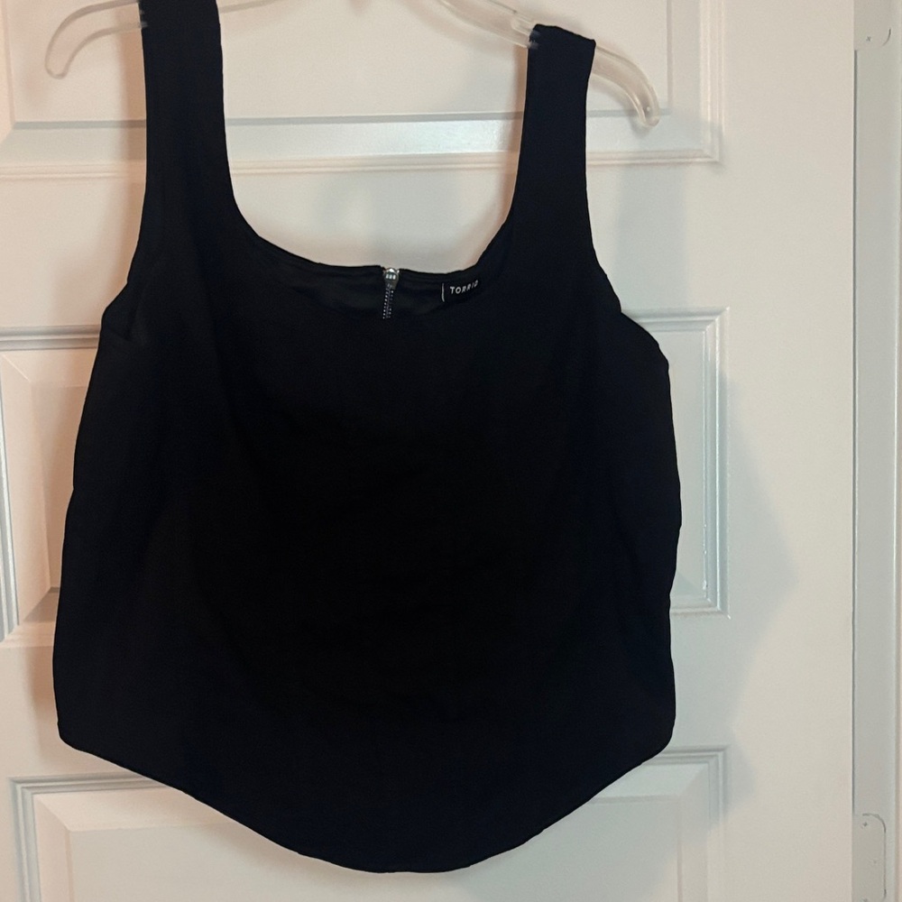 Torrid Deep Black Zip-Up Corset Top SZ 2X cropped lined sleeveless goth grunge - Picture 1 of 14